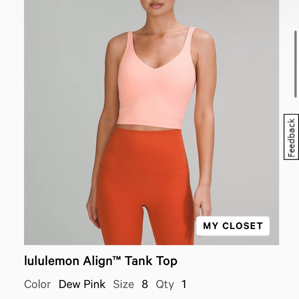 Lululemon Align tank top size 8 Dew Pink